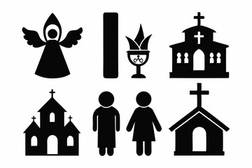 christian icon set sihouette black vector