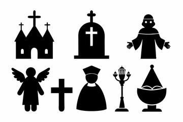 christian icon set sihouette black vector
