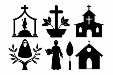 christian icon set sihouette black vector