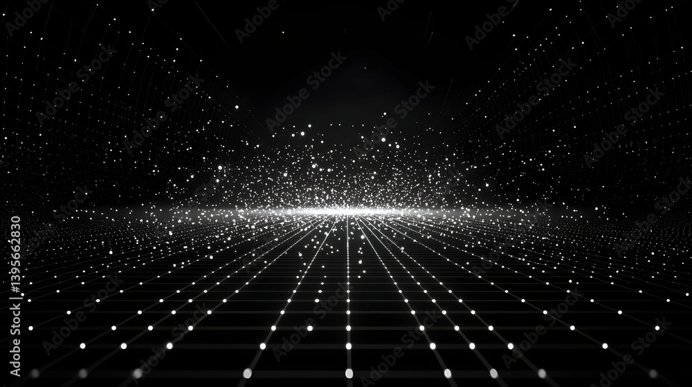 Aufkleber abstract futuristic digital grid pattern with glowing particles