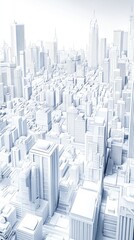 Modern city skyline, white geometric shapes