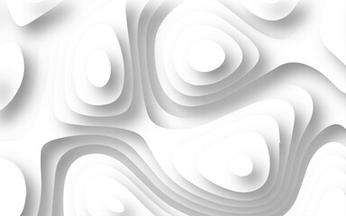 Abstract wavy line 3d paper cut white background. Topographic canyon geometric map relief texture with curved layers and shadow. Abstract realistic papercut