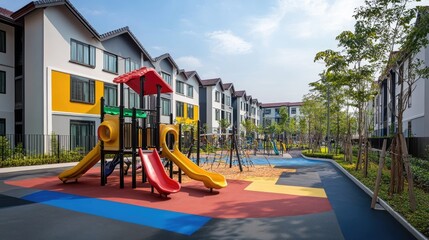 Modern Housing Development Featuring a Safe and Exciting Playground