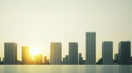 Obraz premium Sunrise illuminating modern city skyline with tall buildings and clear sky