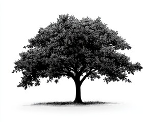 Majestic oak tree, isolated on white, nature background, design element