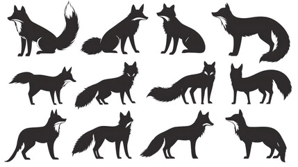Fototapeta premium Collection of sleek fox silhouettes in various poses, showcasing elegance and agility.