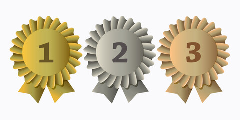 3 medals of different colors: golden, silver and bronze. Vector design.