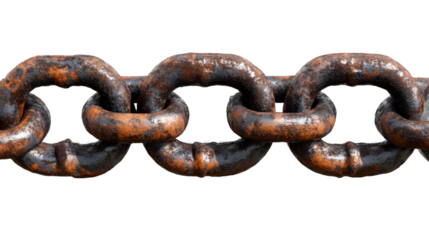 Rusty metal chain links with a weathered appearance, showcasing strength and durability.