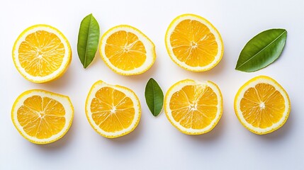 Fototapeta premium Fresh Lemon Slices on White Background