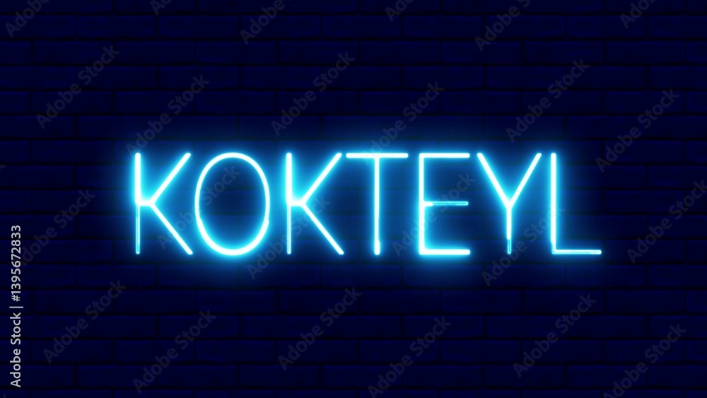 Poster kokteyl neon sign. kokteyl text font with light. luminous and shimmering haze inside the letters of 