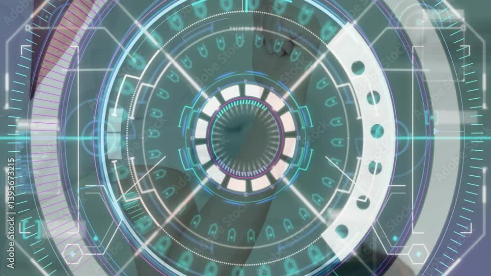 Poster glowing blue elements in animation with futuristic digital interface in school