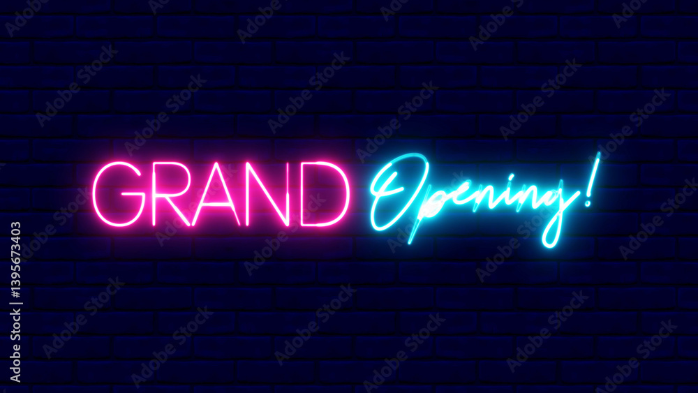 Poster grand opening text font with neon light. luminous and shimmering haze inside the letters of the text