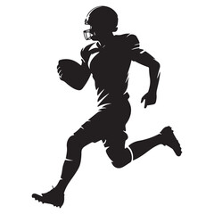 Silhouette of Football Player Running with Ball, Sports Action Illustration