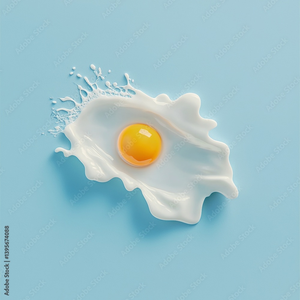 Aufkleber milk splashing around an egg yolk creating a unique and visually appealing design on a light blue ba