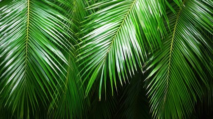 Lush green palm fronds, tropical background, nature texture, website design