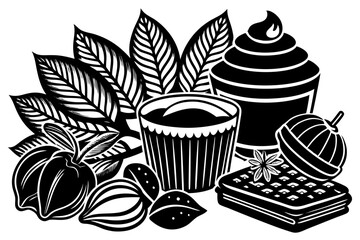 Line art illustration celebrating World Chocolate Day, featuring minimalist and elegant drawings of chocolate bars, cocoa beans, sweets, and dessert elements. Perfect for festive graphics, food packag