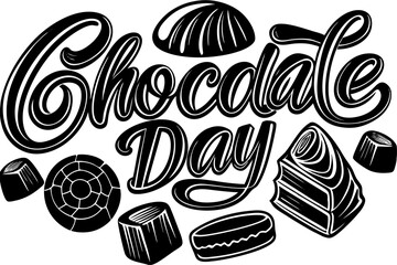 Line art illustration celebrating World Chocolate Day, featuring minimalist and elegant drawings of chocolate bars, cocoa beans, sweets, and dessert elements. Perfect for festive graphics, food packag