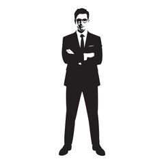 Silhouette of Businessman in Suit with Arms Crossed, Professional Stance Illustration