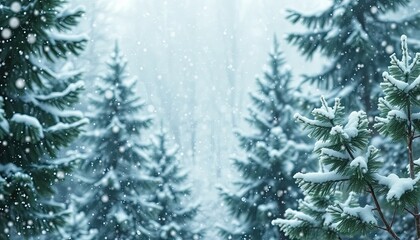 Obraz premium Snow Covered Pine Trees in a Winter Forest