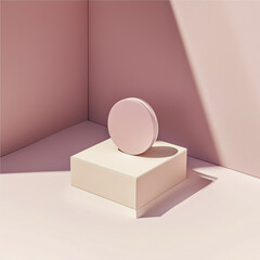 Minimalist Product Box Packaging Mockup on Soft Pink Geometric Surface