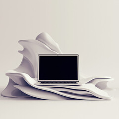 Laptop Mockup on Modern Abstract Sculptural Surface with Blank Screen