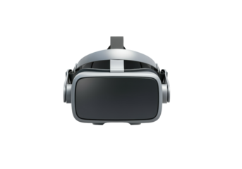 A floating VR headset, horizontally aligned, on a solid white background