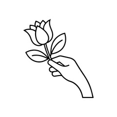Hand holding a flower line art illustration