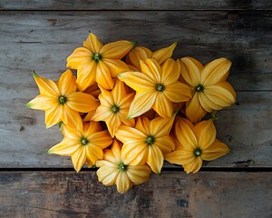 Yellow Flowers on Wooden Table