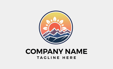 Circular mountain badge vector logo. Best for outdoor sport sticker. Sunset logo design.
