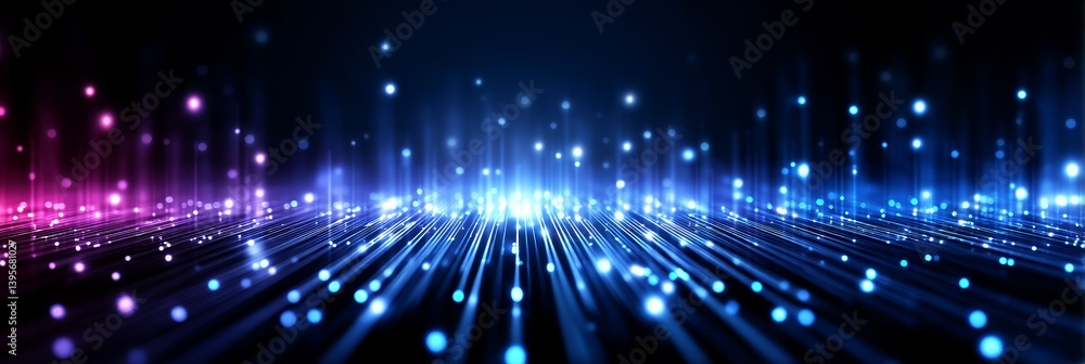 Poster flow abstract background - abstract of glowing lines and particles, representing flow, technology, a