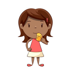Little black girl eating mango