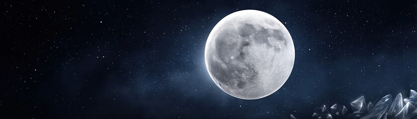 Obraz premium A stunning night sky with a bright full moon surrounded by twinkling stars, creating a serene and enchanting atmosphere.