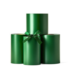Festive green wrapping rolls studio setup product on a Transparent Background