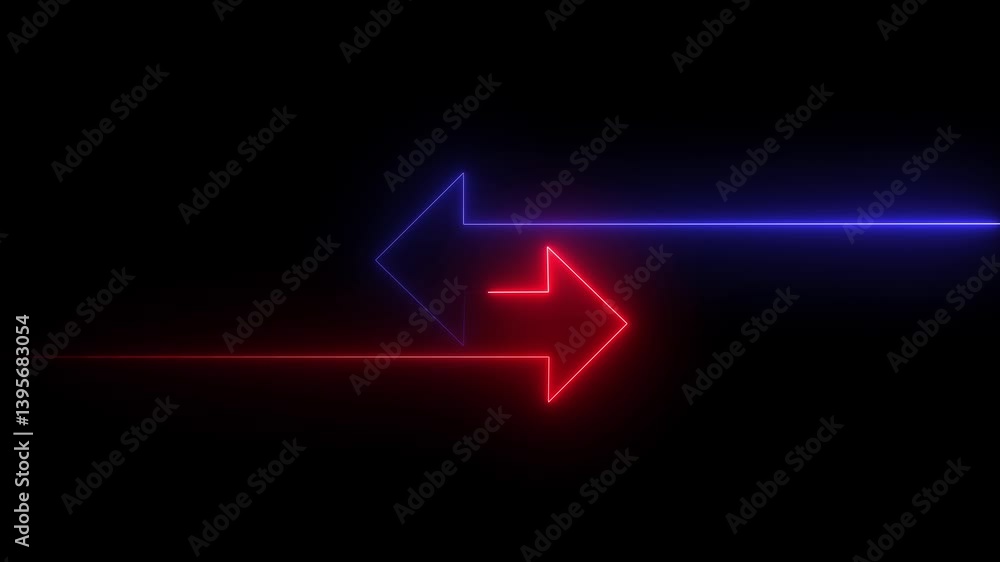 Poster abstract neon double reverse arrow, replace icon on black background.abstract neon line glowing doub