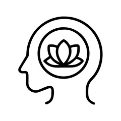 Mental health and wellness concept with lotus flower inside human head outline