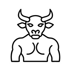 Minotaur line art vector illustration, greek mythology creature with bull head