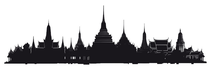 Obraz premium PNG City silhouette old town thailand architecture illustration landscape.