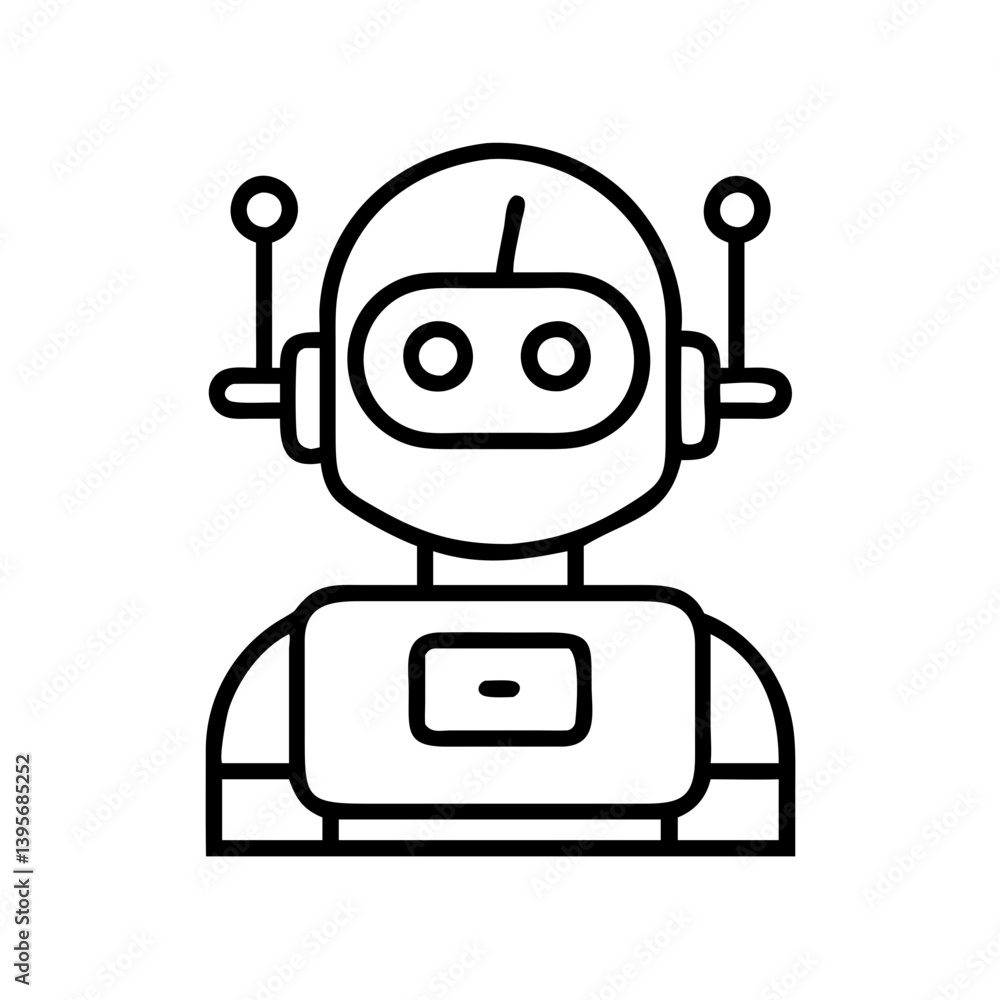 Poster outline vector drawing of a cute robot character for artificial intelligence use