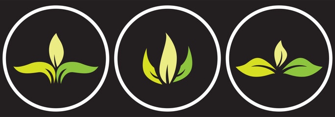 Simple green leaves shapes isolated on white background. Leaf icon vector set.