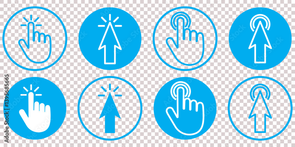 Poster pointer cursor сomputer mouse icon. clicking cursor, pointing hand clicks icons. click cursor. vecto