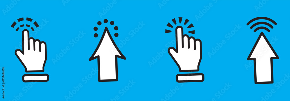 Poster pointer cursor сomputer mouse icon. clicking cursor, pointing hand clicks icons. click cursor. vecto