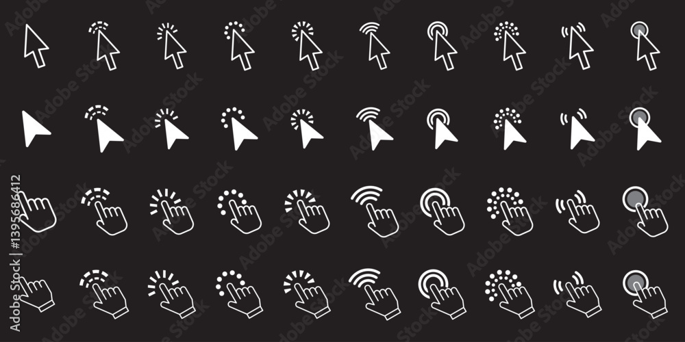 Poster computer mouse click cursor gray arrow icons set and loading icons. cursor icon. vector illustration