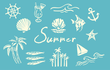 set of summer sea elements