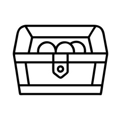 Treasure chest vector icon illustration, pirate gold coins, open treasure box icon