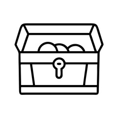 Treasure chest vector icon outline illustration with gold coins and pirate theme design