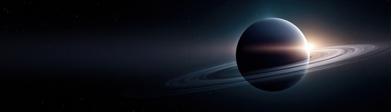 A stunning celestial image showcasing a planet with rings, illuminated by sunlight, set against a backdrop of deep space.
