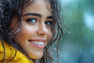 Moody portrait of a calm young woman in a serene wintry landscape