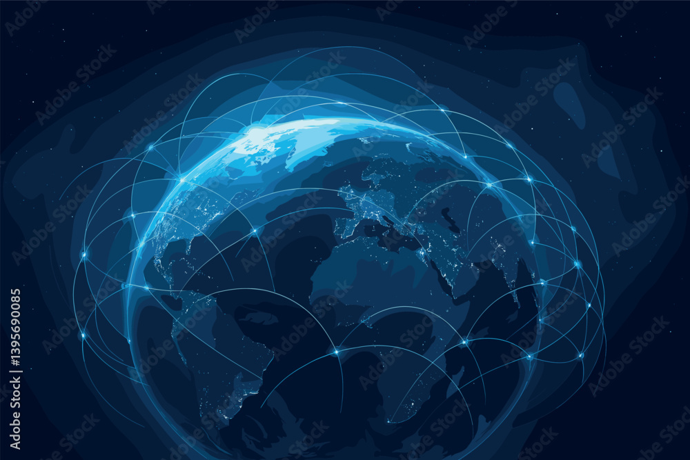 Poster global connectivity and digital network concept with earth view from space