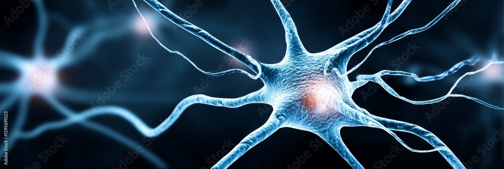 Poster microscopic neuron cell structure - detailed close-up of a neuron cell, showcasing its intricate net