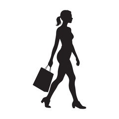Silhouette of a Woman Walking with Shopping Bag - Vector Illustration